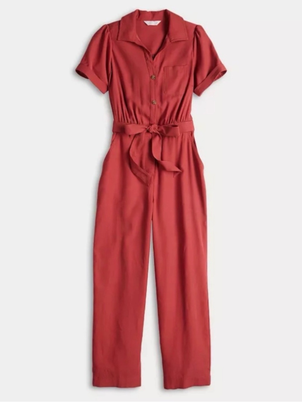 LC Lauren Conrad Rust-Short-Sleeve Utility Jumpsuit